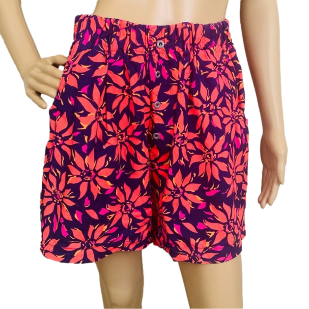 Vintage 1990s High Waist Abstract Sunflower Print Shorts Size M Retro Y2K